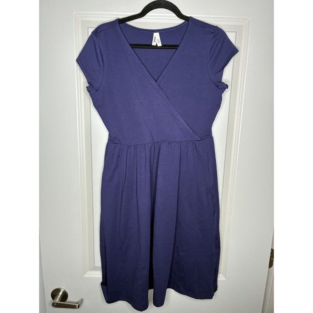 Pact Organic Fit & Flare Crossover Dress Eclipse Purple Navy Size Medium - Picture 3 of 8
